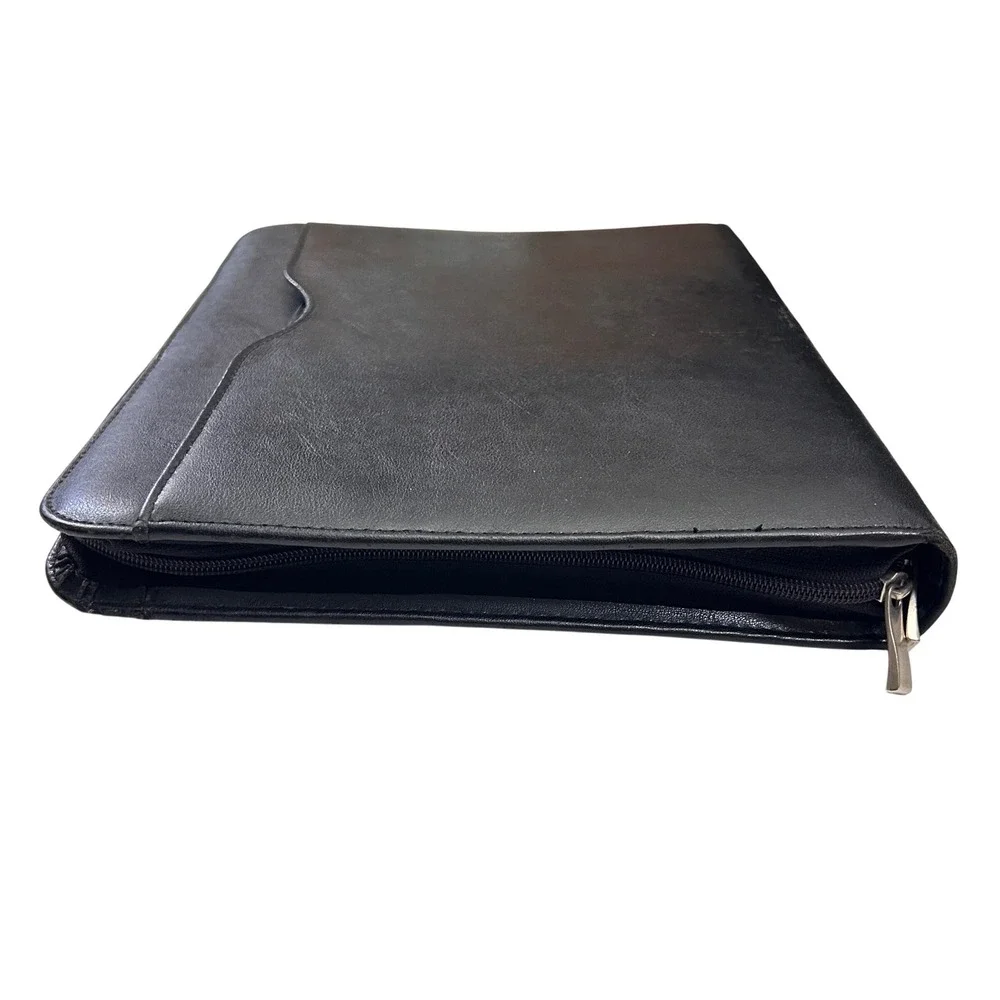 VTG 90s Day-Timer Leather 3 Ring Planner Folio Briefcase Hideaway‎ Handles Black